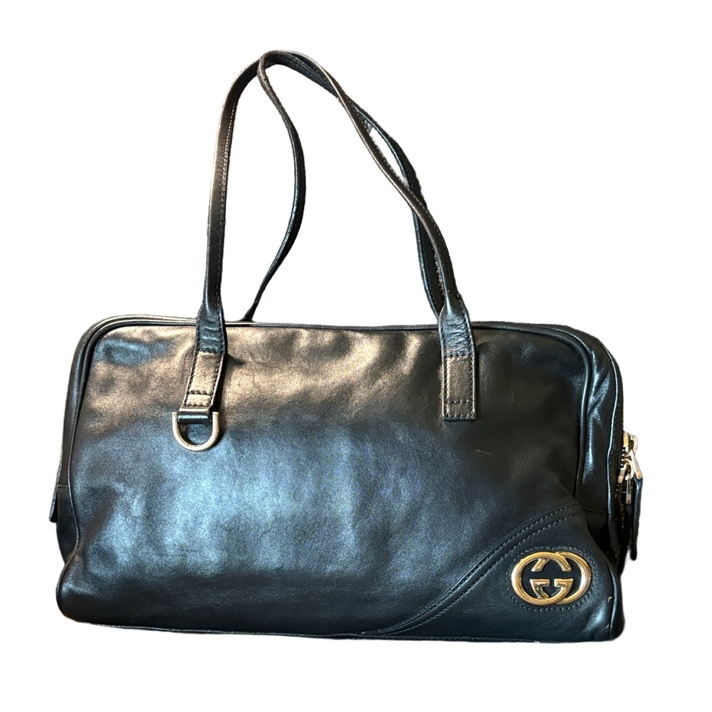 Gucci Britt Black Leather Shoulder Boston Bag